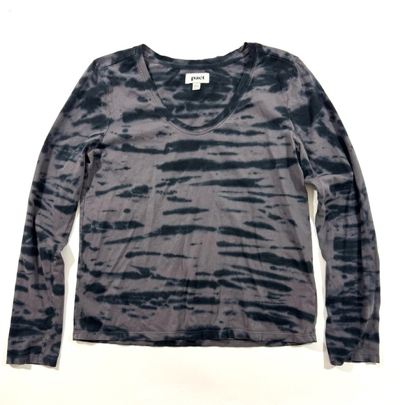 Pact Organic V Neck Long Sleeve Shirt Black Grey Tie Dye - Picture 1 of 6